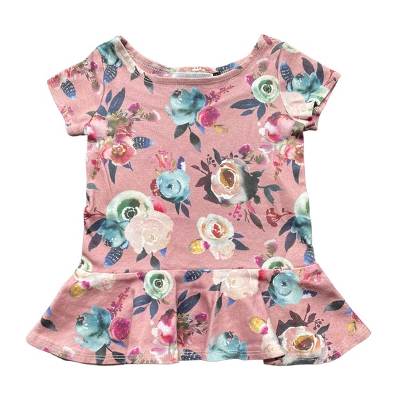 New Organic Peplum Floral Toddler Top Canadian Small Shop Handmade - Picture 1 of 5